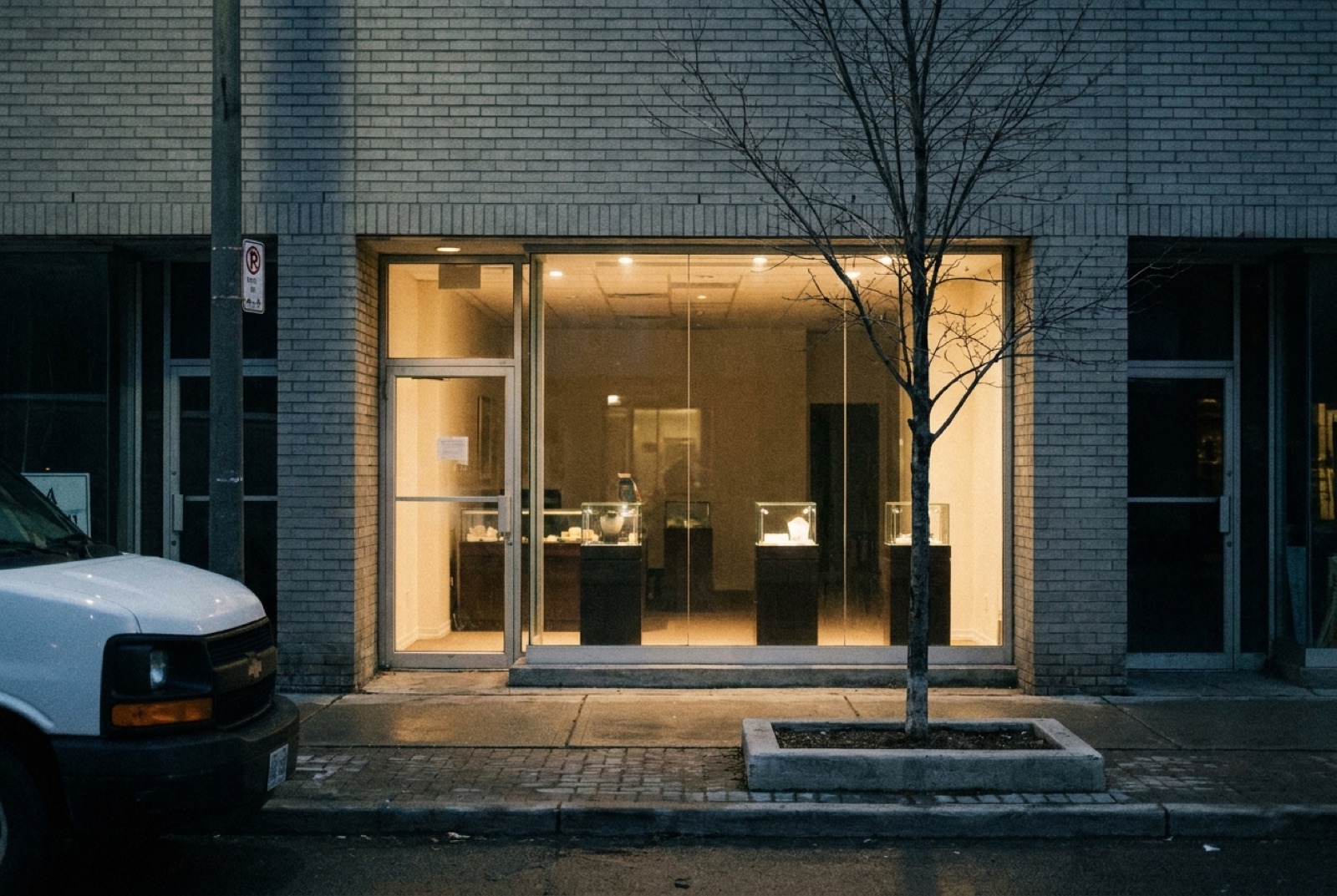 Independent Toronto jewellery storefront with display cases visible through the glass