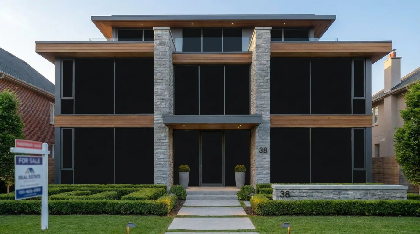 Black Out window film shown on a home