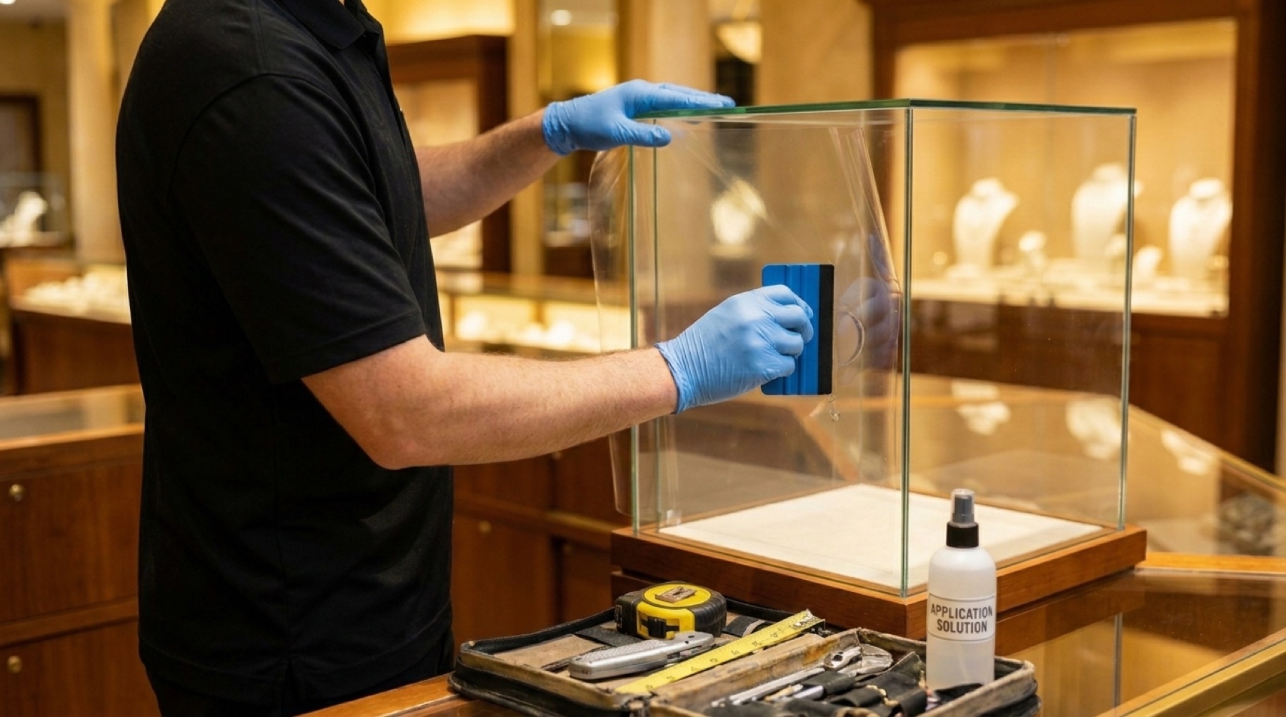 ImpactGuard security film on a jewellery display case