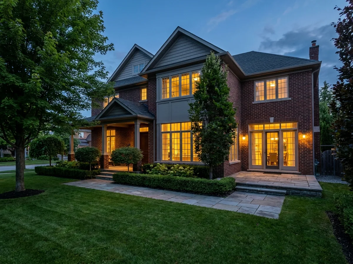 GTA family home at dusk with ground-floor windows protected by security film